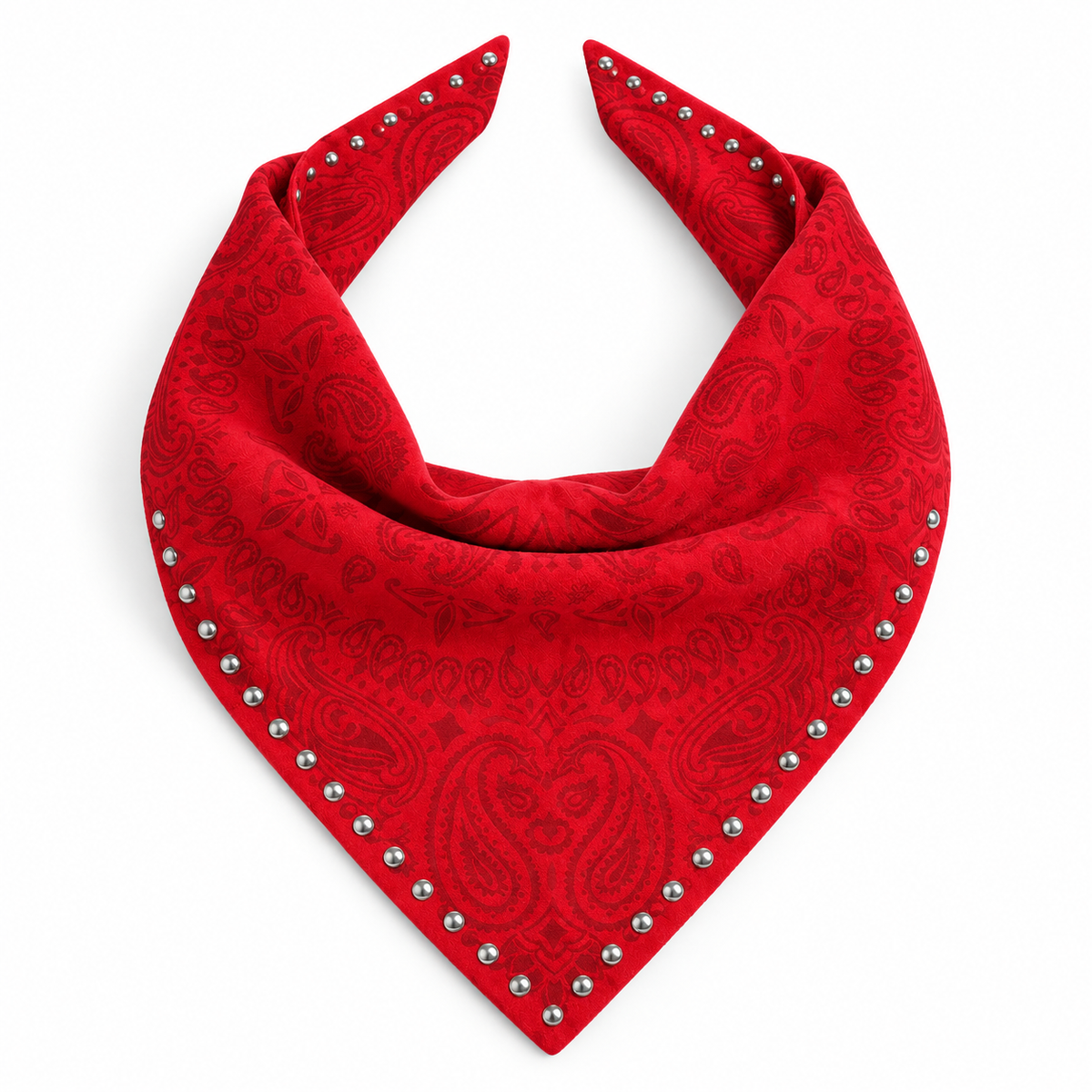 Studded Small Paisley Bandanna Scarf Bright Red