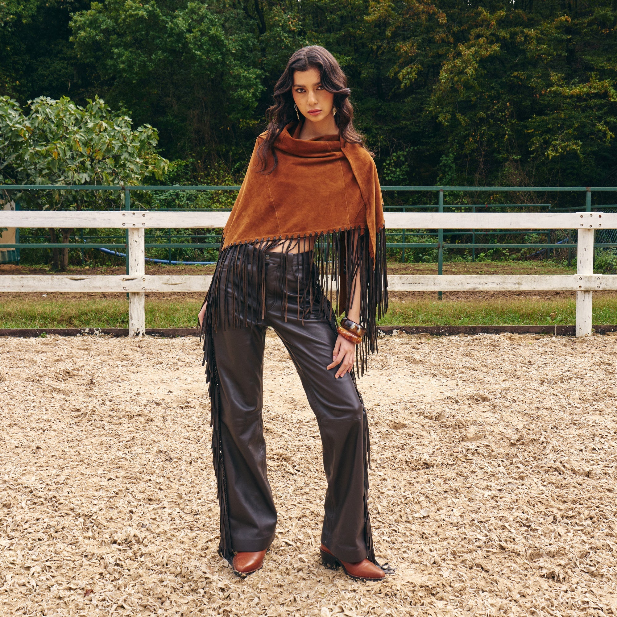Suede Fringed Poncho