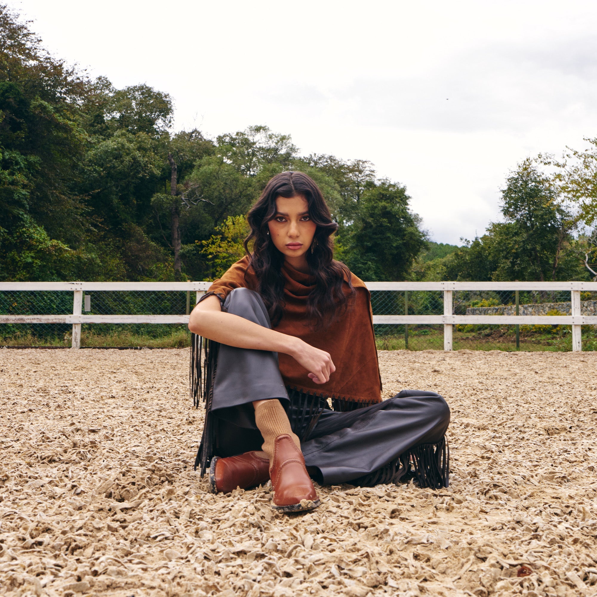 Suede Fringed Poncho