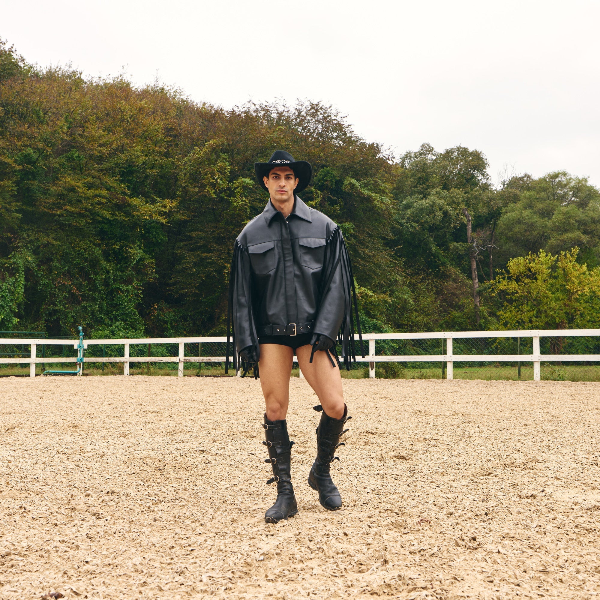 Black Leather Fringed Overshirt
