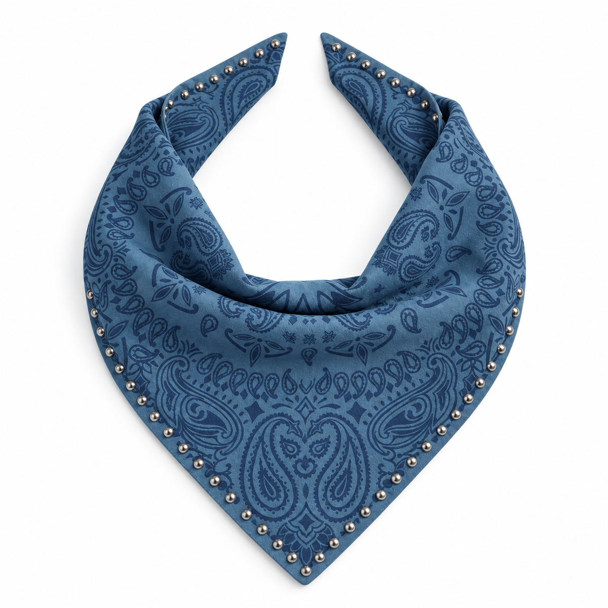 Studded Small Paisley Bandanna Scarf Denim Blue