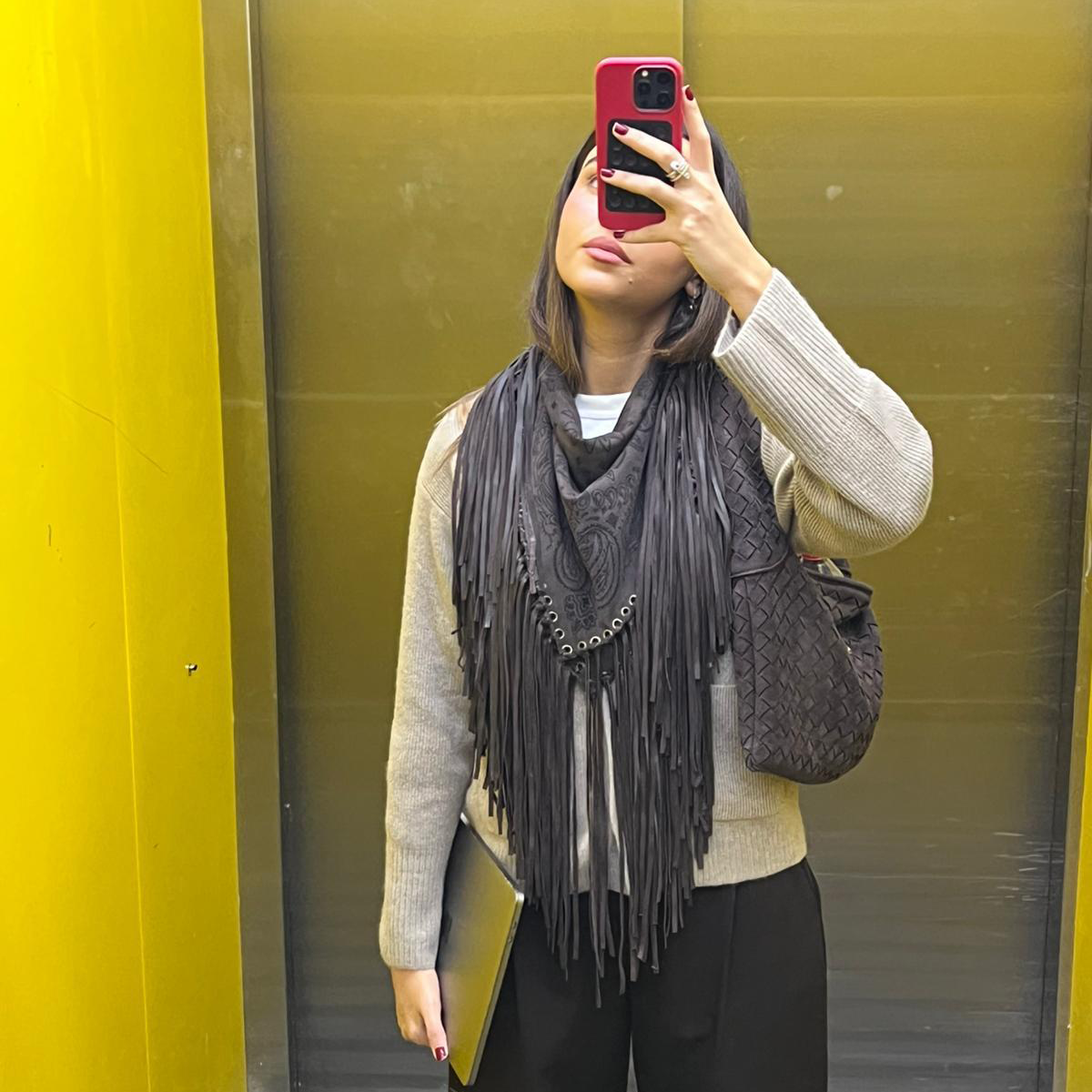 Signature Small Bandanna Scarf Dark Brown