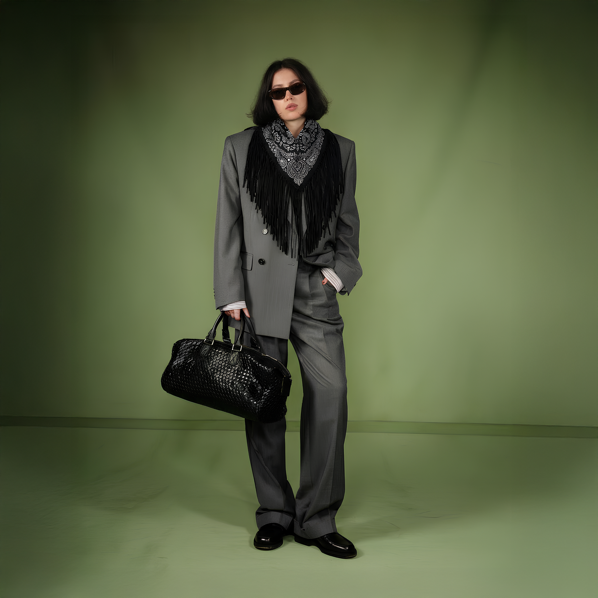 Signature Small Bandanna Scarf Black & White