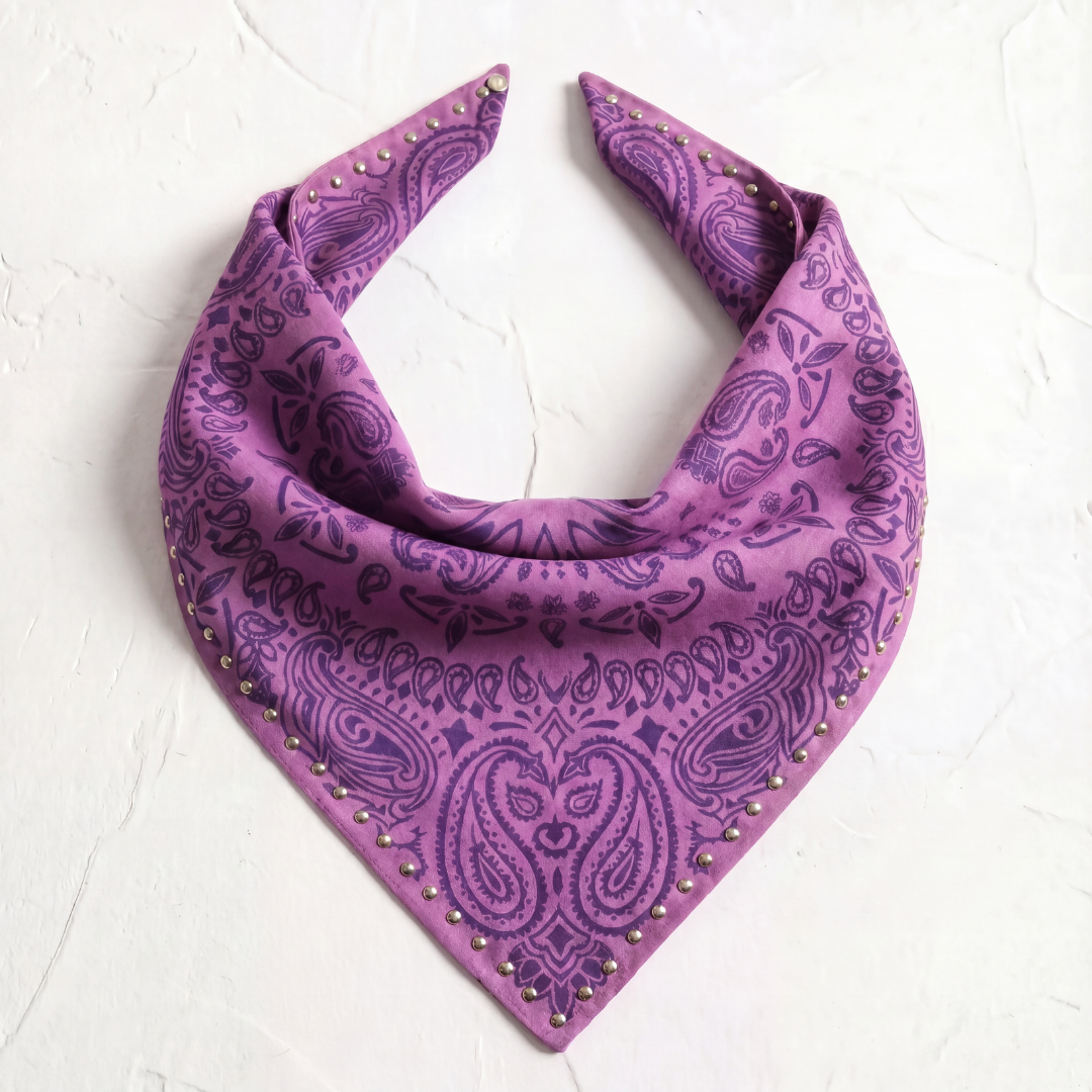 Studded Small Bandanna Scarf Pink Violet